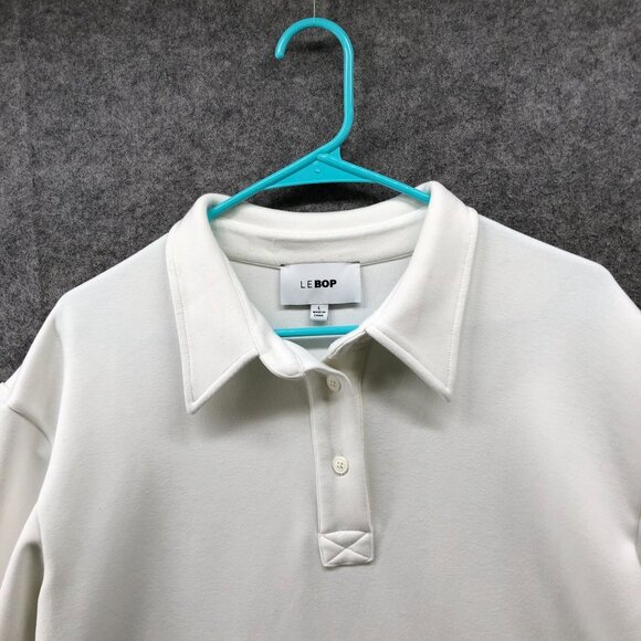 Le Bop Cropped Polo Shirt Womens L Short Sleeve White Scuba - Picture 3 of 8